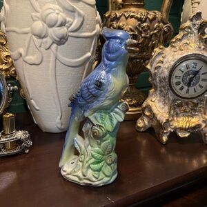 Large Vtg Ceramic Blue and Green Bird Figurine